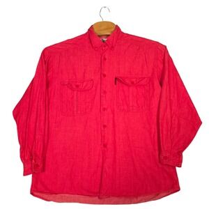 Vintage Levis Diamond Label Red Button Down Shirt Mens L 100% Cotton Long Sleeve